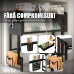 Scurgator de vase multifunctional NEXTLY, instalare deasupra chiuvetei, 4 suporturi + 6 carlige incluse, raft superior, usa din policarbonat, cadru rezistent din otel inoxidabil, 105x28x77cm, negru - imagine 3