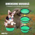 Bol pliabil portabil pentru caini/pisici NEXTLY, 2 nivele de adancime, pentru apa si mancare, agatatoare detasabila inclusa, silicon non-toxic, 17.5cm diametru, 7cm inaltime, L - portocaliu - imagine 8