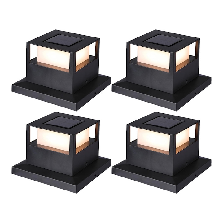 res_c0d6bd7a02c0f2bb09ea448402bcc7cc.jpg Set 4 x lampa de exterior cu incarcare solara NEXTLY, pentru stalpi/garduri/perete, lumina calda si rece, senzor de lumina, ABS, 15.5x15.5, negru - imagine 1