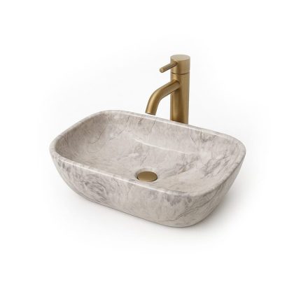 Lavoar ceramic cu montaj pe blat, NEXTLY, ceramica sanitara, design tip marmura, finisaje premium, lucios, design modern, 36x25x12.5 cm, gri cu insertii