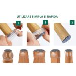 Set 4 protectii picioare scaun/mobila din silicon si pasla NEXTLY, anti-zgarieturi, anti-zgomot, universale, reutilizabile, 3.2x3.2cm, transparent-gri - imagine 6