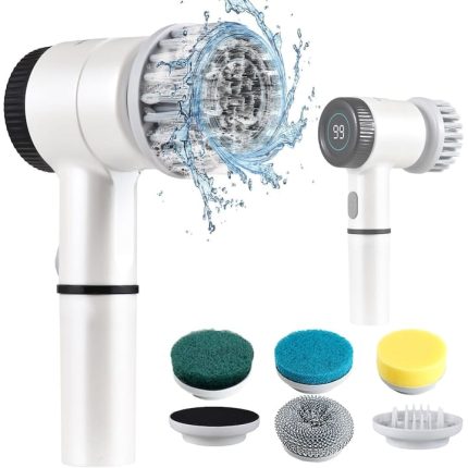 Perie electrica multifunctionala pentru curatare NEXTLY, fara fir, 5 capete interschimbabile, 3 trepte de viteza, afisaj digital nivel baterie, incarcare cablu USB Tip C, alba