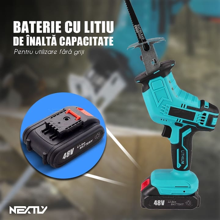 Fierastrau electric tip sabie NEXTLY, 2 acumulatori de 48V, 4 lame