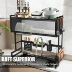 Scurgator de vase multifunctional NEXTLY, instalare deasupra chiuvetei, 4 suporturi + 6 carlige incluse, raft superior, usa din policarbonat, cadru rezistent din otel inoxidabil, 105x28x77cm, negru - imagine 4
