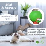 Minge interactiva pentru caini si pisici NEXTLY, se misca singura, 3 moduri de functionare - lent, rapid, interactiv, iluminare LED, incarcare cablu USB, snur detasabil integrat, verde - imagine 4