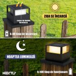 Set 2 x lampa de exterior cu incarcare solara NEXTLY, pentru stalpi/garduri/perete, lumina calda si rece, senzor de lumina, ABS, 15.5x15.5, negru - imagine 3