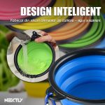 Bol pliabil portabil pentru caini/pisici NEXTLY, 2 nivele de adancime, pentru apa si mancare, agatatoare detasabila inclusa, silicon non-toxic, 17.5cm diametru, 7cm inaltime, L - verde - imagine 6