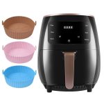 Set Friteuza cu aer cald + 3 forme de silicon NEXTLY, gatire fara ulei, Air Fryer capacitate 4.5 litri, 1400W, 8 programe de gatire, Touch Control, afisaj digital, negru