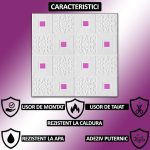 Set 50 x tapet autoadeziv 3D NEXTLY, pentru perete sau tavan, waterproof, ajustabil, adeziv puternic, usor de montat, suprafata acoperire 24.5 mp, 70x70 cm, design modern, alb-mov, cod 7373-25 - imagine 3