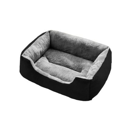 Patut caini si pisici NEXTLY, culcus din material moale si pufos, margini inalte, baza antiderapanta, umplutura din bumac PP, dreptunghiular, 65x55cm - XL, negru-gri