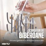 Suport multifunctional pentru uscat biberoane si accesorii NEXTLY. scurgator cu brate detasabile, diferite marimi, material PP, alb-gri - imagine 2