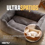 Patut caini si pisici NEXTLY, culcus din material moale si pufos, margini inalte, baza antiderapanta, umplutura din bumac PP, dreptunghiular, 80x60cm - XXL, negru-gri - imagine 4