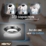 Dispenser automat hrana pentru caini/pisici NEXTLY, programabil - planificare mese, temporizare si dozare, ecran LCD, inregistrare sunet, hranire manuala, alimentare cablu/baterii, bol inox, 3.5l, alb - imagine 5