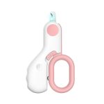 Cleste unghii cu LED pentru pisici/caini mici NEXTLY, 2 trepte de iluminare, maner ergonomic, lame curbate, functionare cu baterie, ABS si otel inoxidabil, 10.5x6.2cm, alb-roz