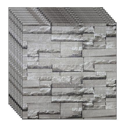 Set 10 x tapet autoadeziv 3D NEXTLY, pentru perete sau tavan, waterproof, ajustabil, adeziv puternic, usor de montat, suprafata acoperire 5.3 mp, 70x77 cm, design modern, crem-verde, cod 7373-17