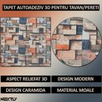 Set 10 x tapet autoadeziv 3D NEXTLY, pentru perete sau tavan, waterproof, ajustabil, adeziv puternic, usor de montat, suprafata acoperire 5.3 mp, 70x77 cm, design modern, multicolor, cod 7373-19 - imagine 2