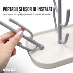 Suport multifunctional pentru uscat biberoane si accesorii NEXTLY. scurgator cu brate detasabile, diferite marimi, material PP, alb-gri - imagine 6