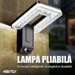Set 4 x lampa de exterior cu incarcare solara NEXTLY, pliabila, 3 moduri de functionare, senzori de miscare si lumina, stare de veghe, iluminare continua, lumina rece, waterproof, 12.5x11cm, negru - imagine 2