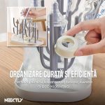 Suport multifunctional pentru uscat biberoane si accesorii NEXTLY. scurgator cu brate detasabile, diferite marimi, material PP, alb-gri - imagine 3