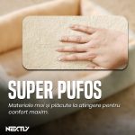 Patut caini si pisici NEXTLY, culcus din material moale si pufos, margini inalte, baza antiderapanta, umplutura din bumac PP, dreptunghiular, 80x60cm - XXL, negru-gri - imagine 6