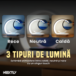 Lampa LED cu nisip miscator si incarcare wireless 15W NEXTLY, tip clepsidra, 3 tipuri de lumina - calda/rece/neutra, intensitate lumina reglabila, touch control, incarcare USB, ABS, alb-albastru - imagine 4