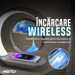 Lampa LED cu nisip miscator si incarcare wireless 15W NEXTLY, tip clepsidra, 3 tipuri de lumina - calda/rece/neutra, intensitate lumina reglabila, touch control, incarcare USB, ABS, alb-albastru - imagine 6