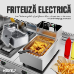 Friteuza electrica profesionala cu ulei NEXTLY, capacitate 6L, 2500W, inox, temperatura reglabila 60-200°C, argintiu - imagine 2