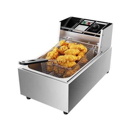 Friteuza electrica profesionala cu ulei NEXTLY, capacitate 6L, 2500W, inox, temperatura reglabila 60-200°C, argintiu