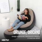 Set fotoliu gonflabil cu 2 piese NEXTLY, taburet pentru picioare inclus, rezistent la apa, utilizare interior/exterior, material moale, catifelat, pompa manuala inclusa, negru-mov - imagine 4