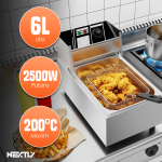 Friteuza electrica profesionala cu ulei NEXTLY, capacitate 6L, 2500W, inox, temperatura reglabila 60-200°C, argintiu - imagine 3