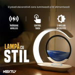 Lampa LED cu nisip miscator si incarcare wireless 15W NEXTLY, tip clepsidra, 3 tipuri de lumina - calda/rece/neutra, intensitate lumina reglabila, touch control, incarcare USB, ABS, alb-portocaliu - imagine 3