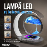 Lampa LED cu nisip miscator si incarcare wireless 15W NEXTLY, tip clepsidra, 3 tipuri de lumina - calda/rece/neutra, intensitate lumina reglabila, touch control, incarcare USB, ABS, alb-albastru - imagine 2