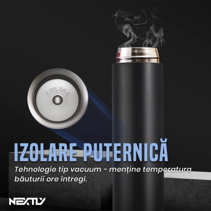 Termos cu afisaj digital temperatura NEXTLY, ecran tactil, protectie IPX7, izolare puternica, filtru ceai, otel inoxidabil, 500ml, 22.5x6.5cm, albastru - imagine 7