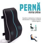 Perna lombara pentru scaun NEXTLY, spuma cu memorie, suport pentru bazin si spate, curele ajustabile, tesatura respirabila, 46x38/31cm, negru - imagine 2