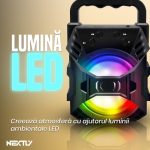 Boxa bluetooth portabila NEXTLY, maner integrat, iluminare LED RGB, port USB/TF, incarcare USB, 5W, 18x11cm, negru - imagine 5