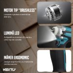 Set masina de gaurit si insurubat cu impact NEXTLY, 2 acumulatori 48V, 4500rpm, 330Nm, afisaj led, 2 trepte, lumina led, clicket, tubulare, spirlale, biti si prelungitor incluse, albastru - imagine 7