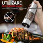Set 2 rasnite electrice cu suport transparent NEXTLY, pentru sare, piper si alte condimente, reincarcabile, 5 trepte de macinare, iluminare LED, cablu USB Tip C, ABS/PMMA/otel inoxidabil, argintiu-transparent - imagine 9