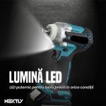 Set masina de gaurit si insurubat cu impact NEXTLY, 2 acumulatori 48V, 4500rpm, 330Nm, afisaj led, 2 trepte, lumina led, clicket, tubulare, spirlale, biti si prelungitor incluse, albastru - imagine 6
