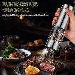 Set 2 rasnite electrice cu suport transparent NEXTLY, pentru sare, piper si alte condimente, reincarcabile, 5 trepte de macinare, iluminare LED, cablu USB Tip C, ABS/PMMA/otel inoxidabil, argintiu-transparent - imagine 6