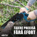 Mini fierastrau cu lant tip drujba electrica NEXTLY 2 acumulatori 21V 2000mAh, afisaj procent baterie, lant de 8 inch, buton de siguranta, geanta de transport si depozitare, negru-albastru - imagine 2