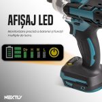 Set masina de gaurit si insurubat cu impact NEXTLY, 2 acumulatori 48V, 4500rpm, 330Nm, afisaj led, 2 trepte, lumina led, clicket, tubulare, spirlale, biti si prelungitor incluse, albastru - imagine 4