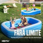 Piscina gonflabila NEXTLY, pentru exterior, 3 camere de aer independente cu valve duble, material PVC calitativ, usor de curatat si intretinut, 275x165x50cm, XXL alb-albastru - imagine 3