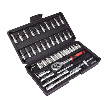Trusa de scule cu 46 piese NEXTLY, surubelnita, clichet, tubulare, biti, torx, imbus, prelungitor, negru