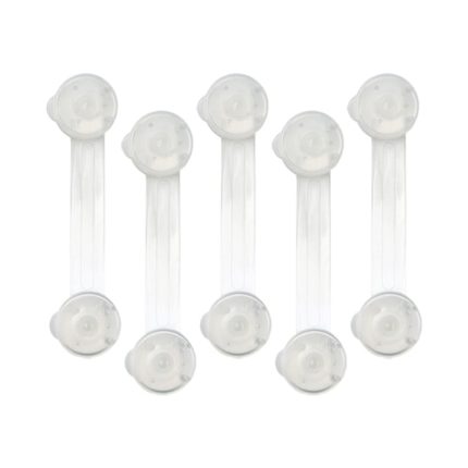 Set 5 sigurante usi pentru copii NEXTLY, sistem blocare dulapuri, sertare, mobilier, geamuri, flexibile, pentru colturi si suprafete drepte, lipire cu adeziv, plastic si silicon, 15cm lungime, transparente