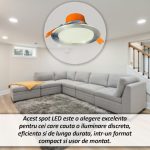 Spot LED incastrabil NEXTLY, pentru tavan, lumina calda 3000K, 3W, consum redus de energie, diametru 11cm, arcuri de fixare, argintiu - imagine 3