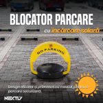 Blocator automat de parcare cu incarcare solara NEXTLY, 2 telecomenzi incluse, control de la distanta 50m, greutate maxima suportata 2 tone, alarma, incarcator priza inclus, rezistent la apa si inghet, galben-negru - imagine 2