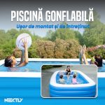 Piscina gonflabila NEXTLY, pentru exterior, 3 camere de aer independente cu valve duble, material PVC calitativ, usor de curatat si intretinut, 275x165x50cm, XXL alb-albastru - imagine 2