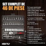 Trusa de scule cu 46 piese NEXTLY, surubelnita, clichet, tubulare, biti, torx, imbus, prelungitor, negru - imagine 2