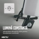 Proiector LED de exterior cu senzor de miscare NEXTLY, putere 50W, 4000lm, lumina neutra(naturala), 4000K, Clasa A, LED SMD, RA>80, 120°, setare timp, senzor, lux, negru - imagine 7