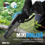 Mini fierastrau cu lant tip drujba electrica NEXTLY, 2 acumulatori 48V, 2 lanturi de 15cm incluse, buton de siguranta, aparatoare, albastru-negru - imagine 2